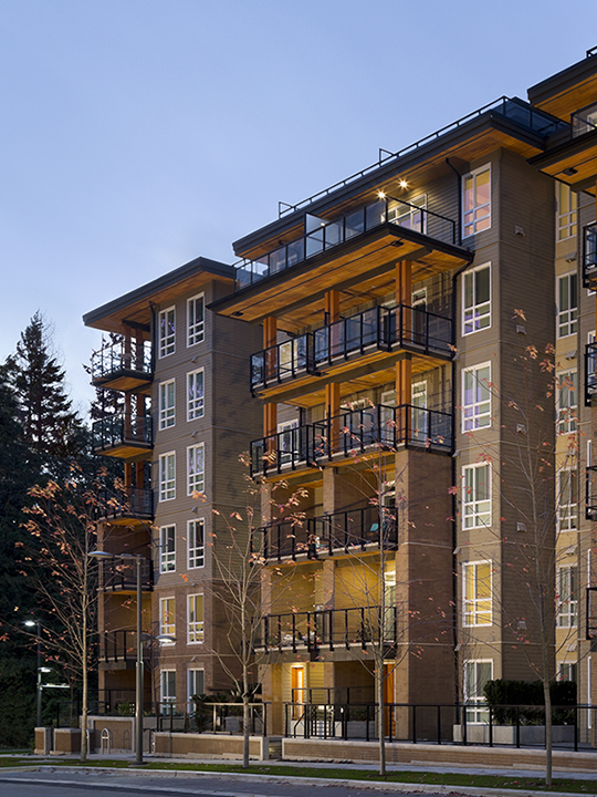 Adera's Prodigy is Lit Beautifully at Night in Vancouver UBC's Wesbrook Village